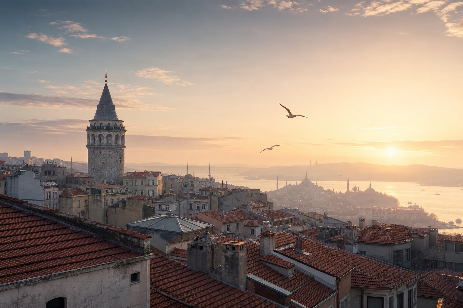 Galata Tower and the Bosphorus at sunrise