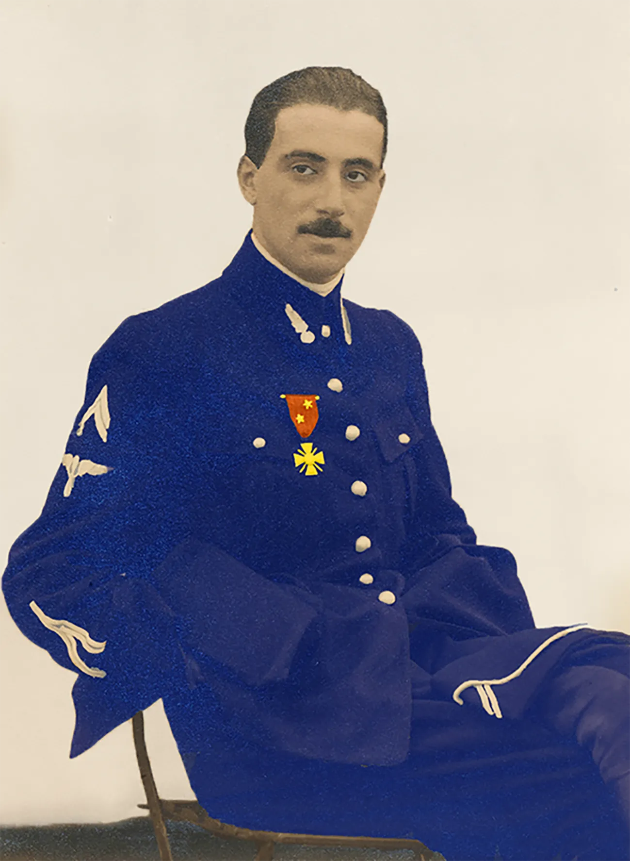 Hand-coloured portrait of Nissim de Camondo in uniform